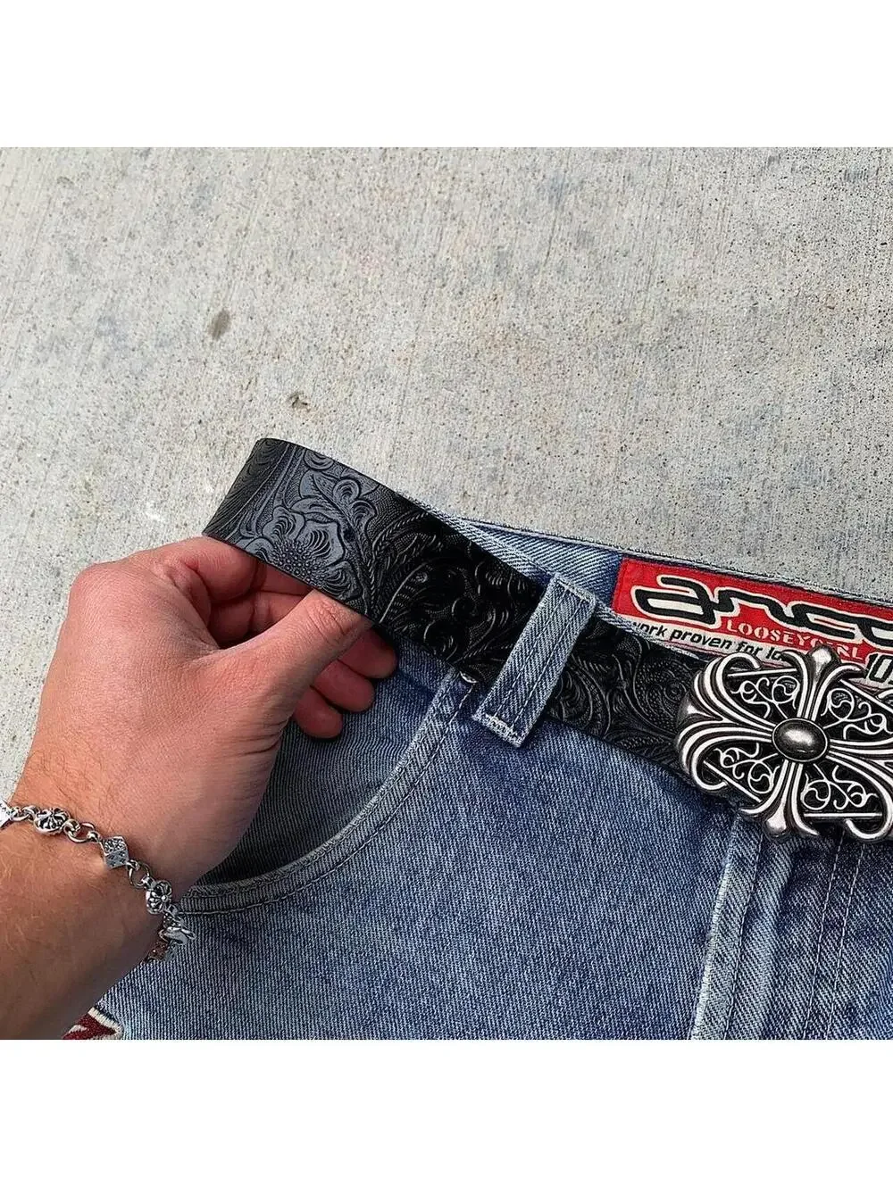 Y2K Black Blue Unique Cross Belt 38 Inch